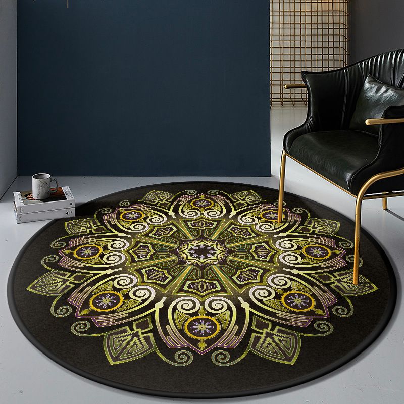 Persian Bedroom Rug Multi-Color Tribal Flower Rug Polyester Stain Resistant Anti-Slip Backing Washable Area Carpet