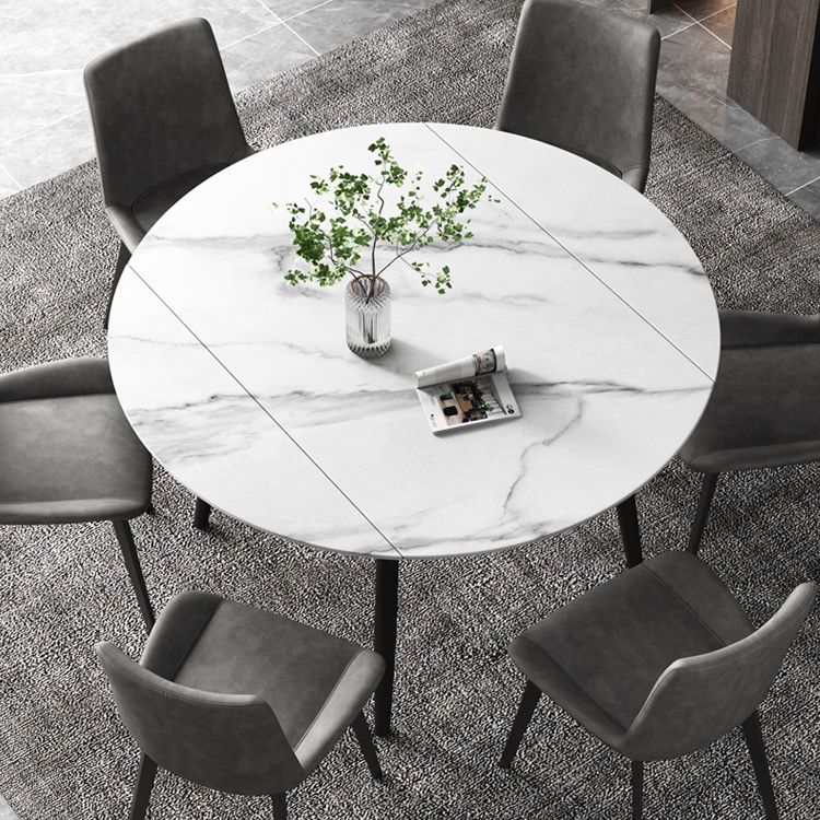 52" Extendable Round Dining Table Modern Adjustable Sintered Stone Top Table with 4 Legs