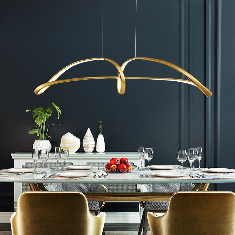 Gold Plated Twist Suspension Lamp Nordic Metal LED over Island Lighting for Restaurant