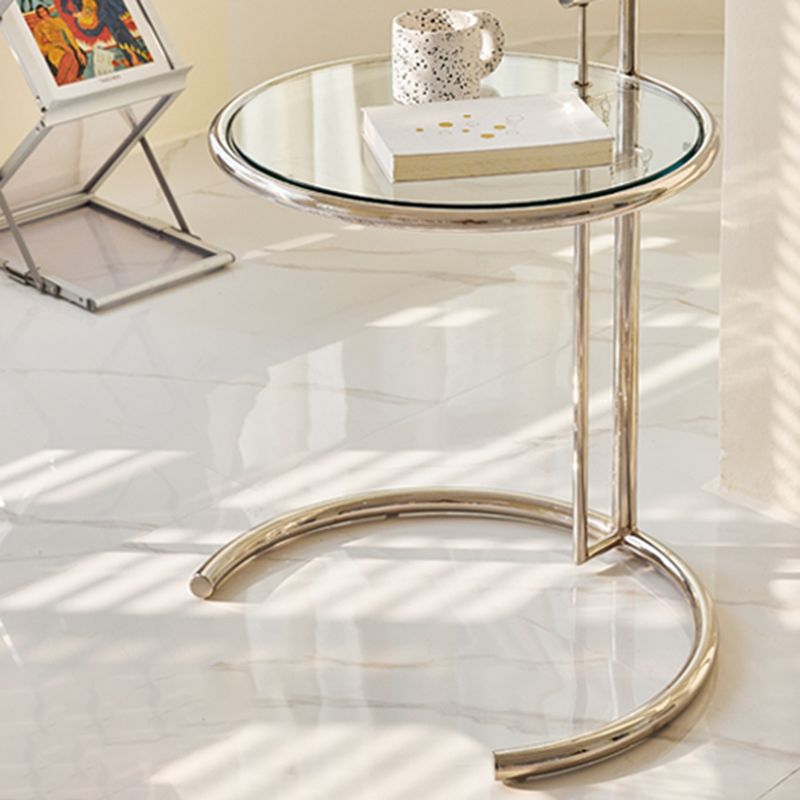 Lift-top Coffee Table Glass with Round Top and Stainless Steel Base