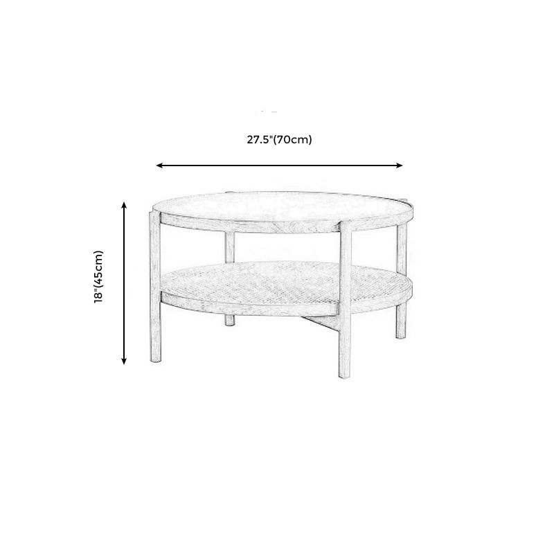 4 Legs Bunching Table with Solid Wood Base Round Coffee Table with Tempered Glass Top