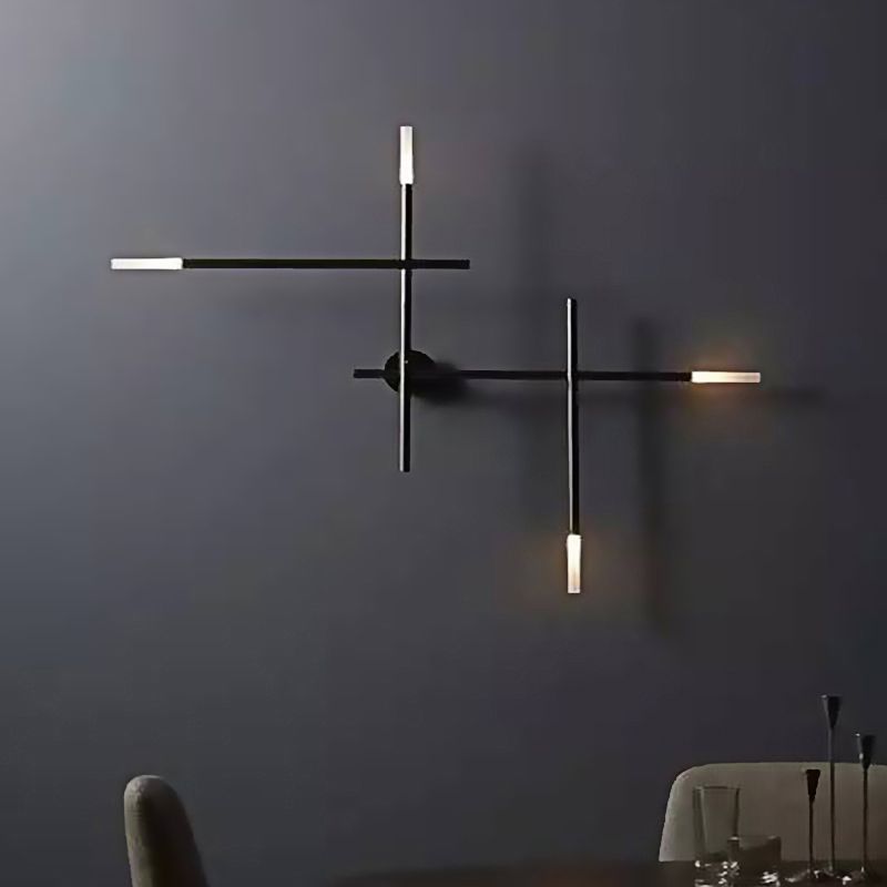 Finition noire Appiculture murale linéaire avec forme de métal industriel 4 lumières Light Salon Mouin Moup de salon