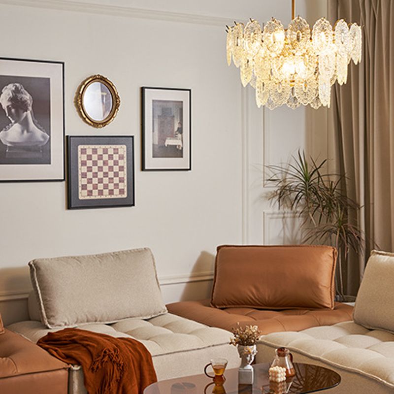 American Style Chandelier Light Fixture Metal Glass Chandelier in Gold