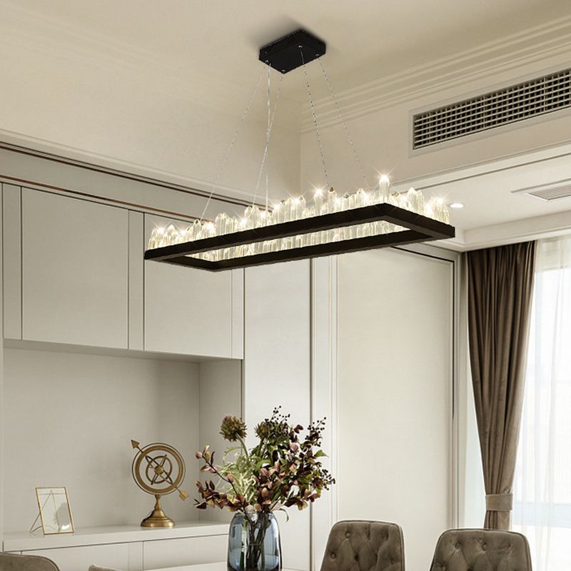 Minimalist Ring-Shape LED Chandelier Crystal Stick Living Room Hanging Light in Black