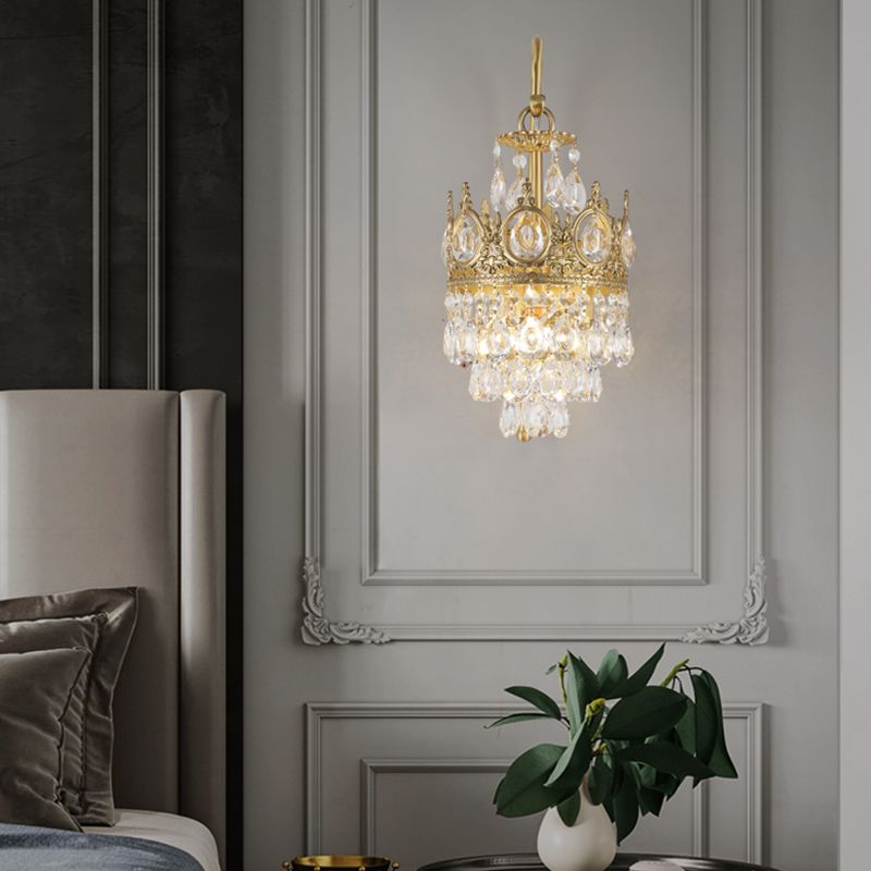 Contemporary Style Geometric Wall Light Crystal Shade Sconce Lamp for Bedroom