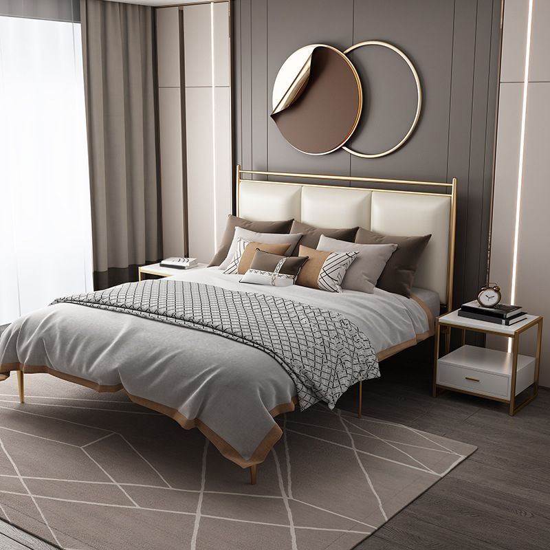 Contemporary Style Bed Frame Plaid Standard Bed with Headboard