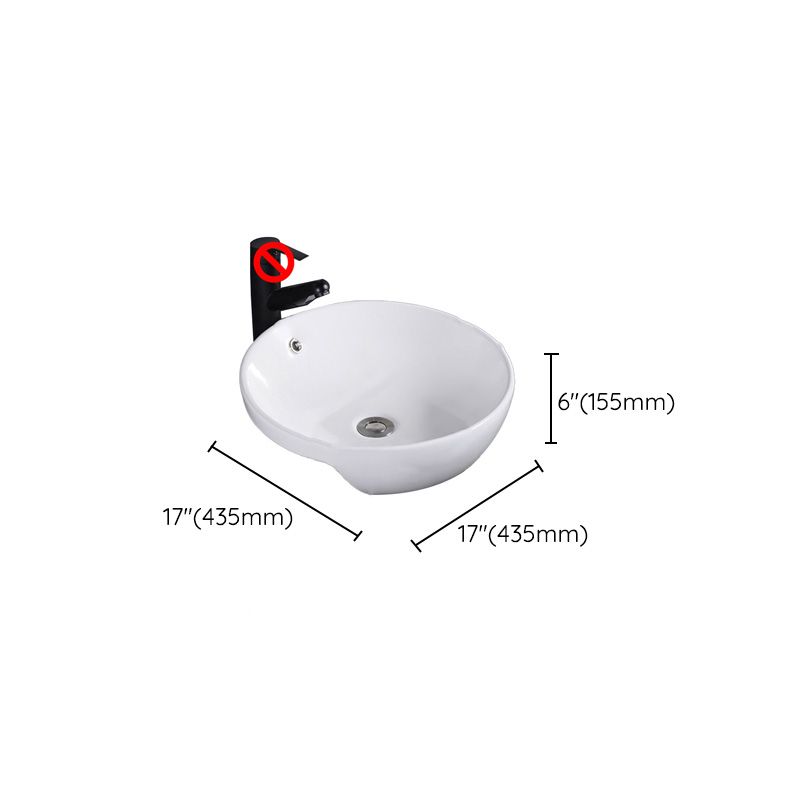 Modern Semi-Recessed Vessel Porcelain with Overflow And Drain Assembly Bathroom Sink