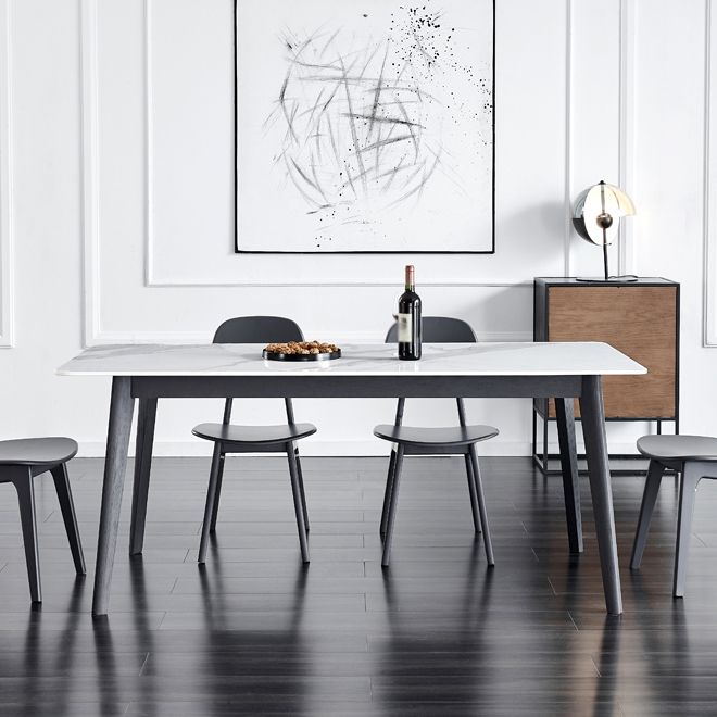 Mesa de madera sólida Modern de mesa moderna Rectángulo Top de piedra sinterizada para comedor