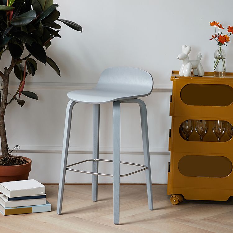 Indoor Armless Low Back Bar Height Stool Beech Solid Wood Bar Stool