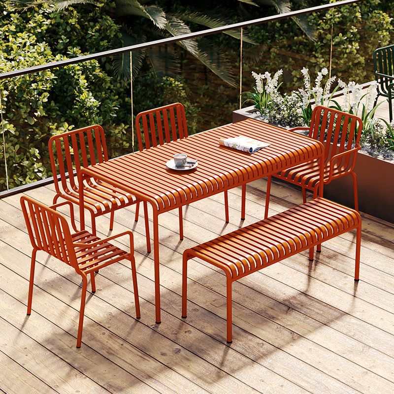 Contemporary Metal Patio Dining Side Chair Slat Back Side Chair