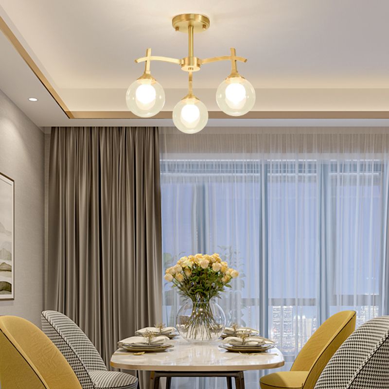 Nordic Messing Deckenleuchte Glasschatten Multi -Licht -Flush -Licht für Wohnzimmer