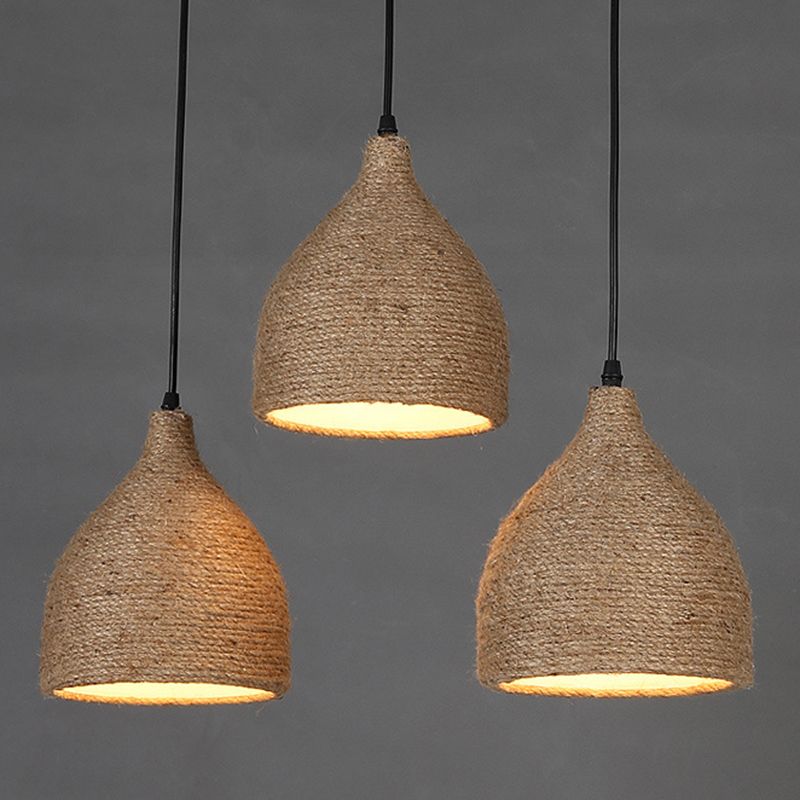 Cup-Shaped Dinning Room Hanging Light Fixture Industrial Rope Beige Pendant Lighting Fixture