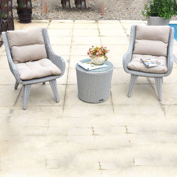 Rattan Patio Dining Table Set 1/3 Pcs Glass Top Table with Upholstered Chairs