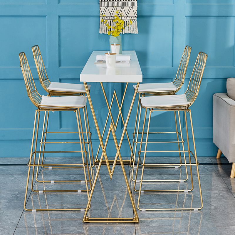 Glam White Wood Table and Stool Set 1/2/3/5 Pieces Double Pedestal Counter Set