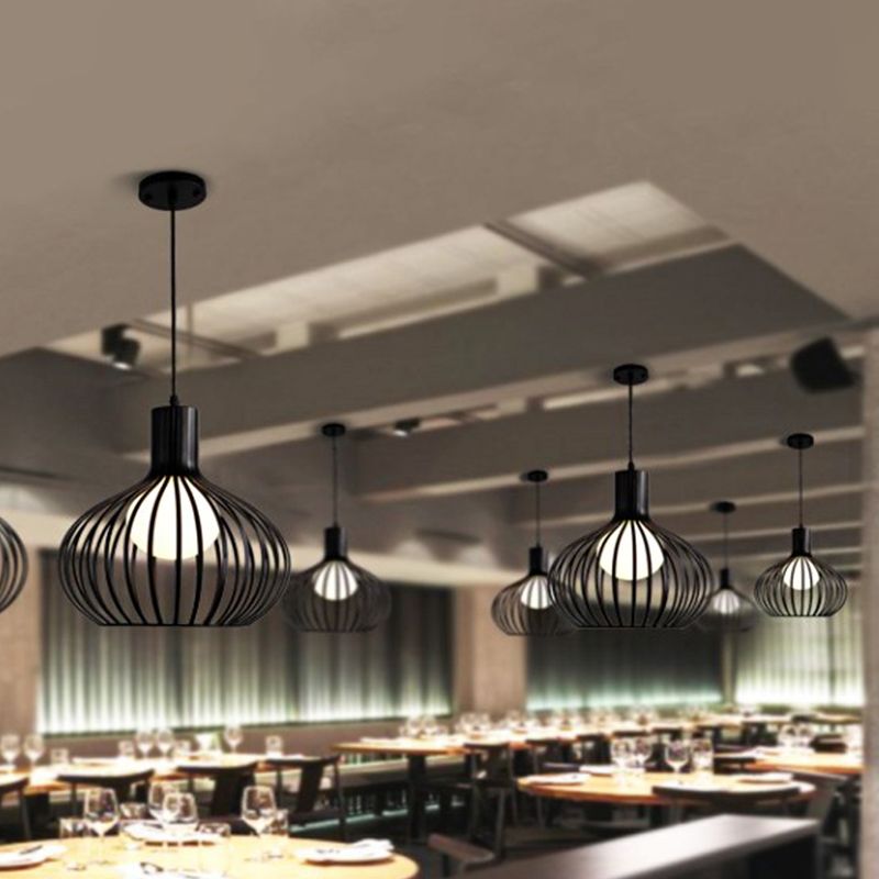 Loft Spherical Cage Hanging Light Single-Bulb Iron Ceiling Pendant for Restaurant