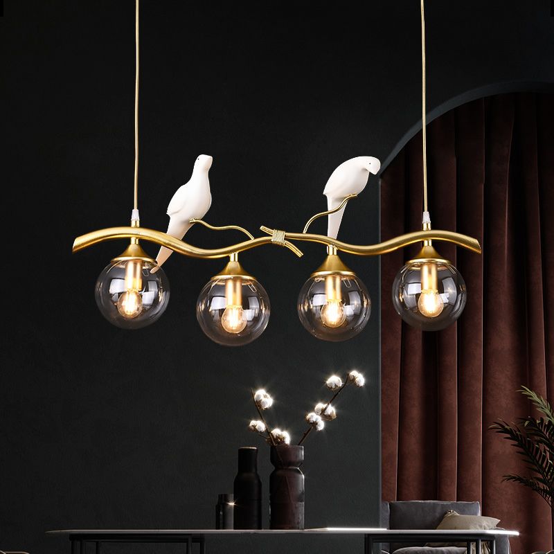 Nordic Modern Island Lamp Round Glass Shade Chandelier Light Fixture for Dining Room