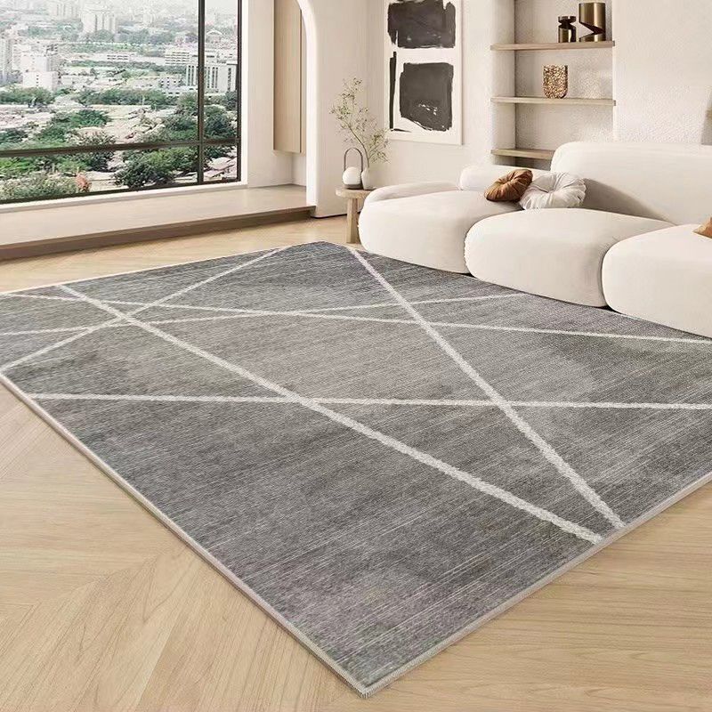 Gray Line Carpet Polyester Casual Area Carpet Non-Slip Backing Carpet for Sitting Room