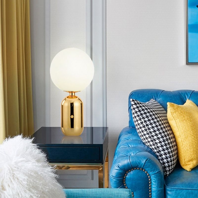 1-Head Bedroom Night Lamp Modernity Table Lighting with Spherical Milky Glass Shade
