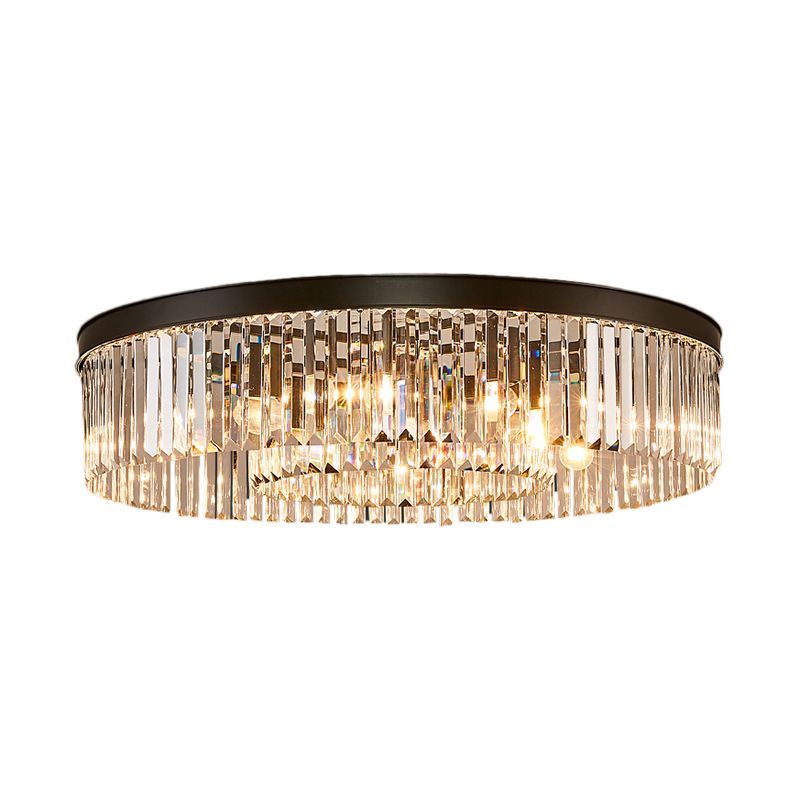 Lámpara de techo de metal con iluminación empotrada circular vintage de 4/6/8 luces con prisma de cristal transparente en negro