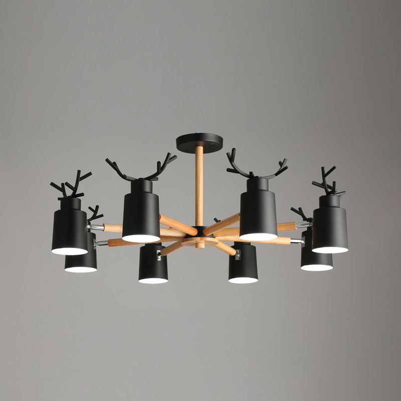 Fissature di illuminazione a sospensione in metallo Nordic Macron Antler Metal With Wood Room