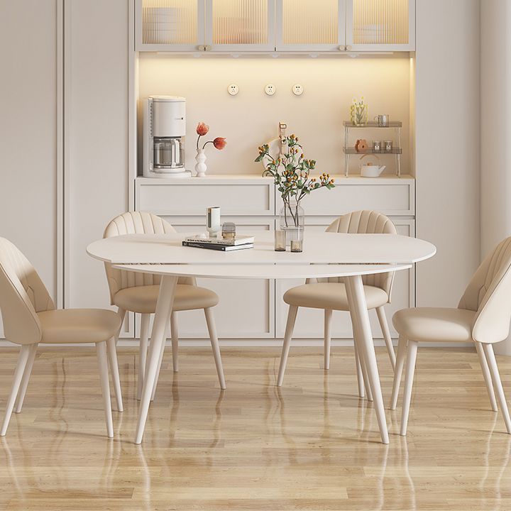Modern Round Stone Dining Table Extendable for Small Spaces in White