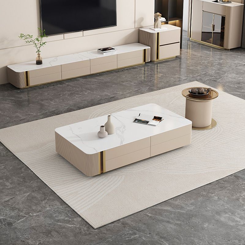 Slate Rectangular Coffee Table White Coffee Table Set with Drawer