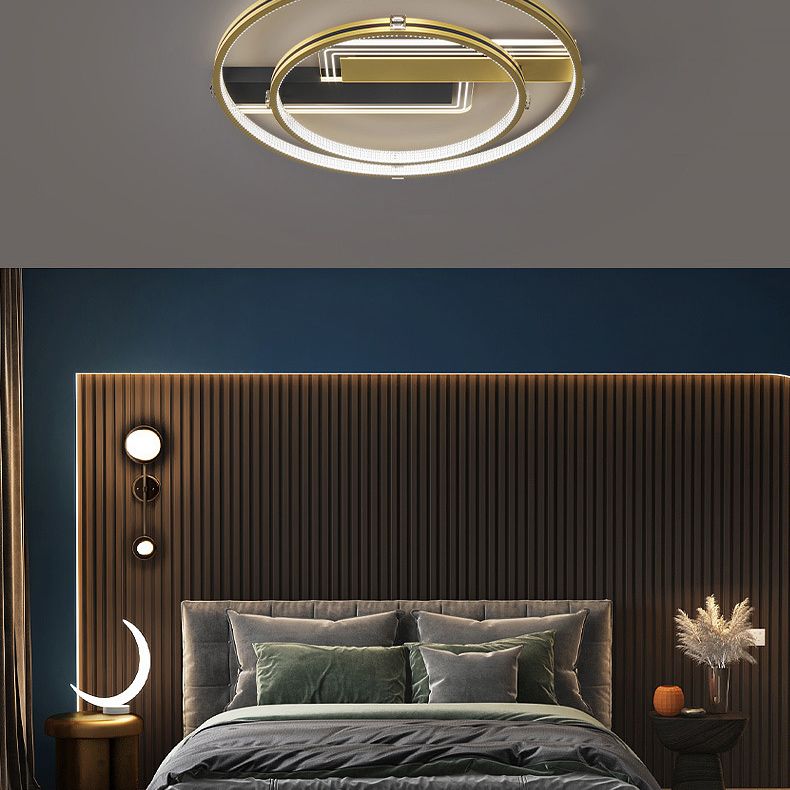 Doble anillo dorado estilo nórdico techo accesorio de iluminación de hierro tono acrílico led al ras de montaje para sala de estar para sala de estar