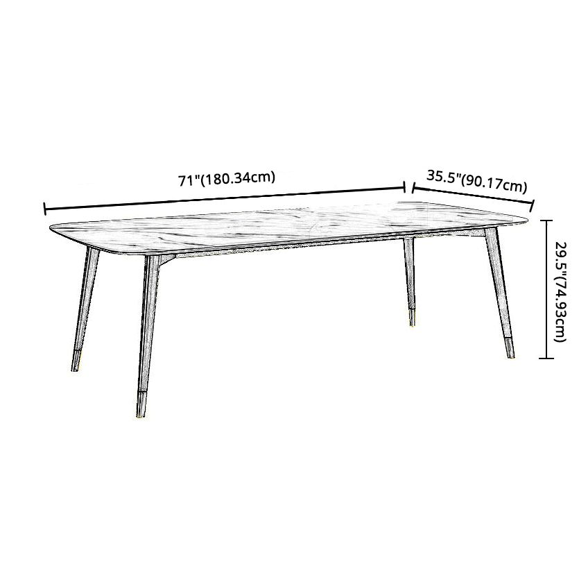 Scandinavian White Slate Dining Table Rectangular Dining Table with Wood Base