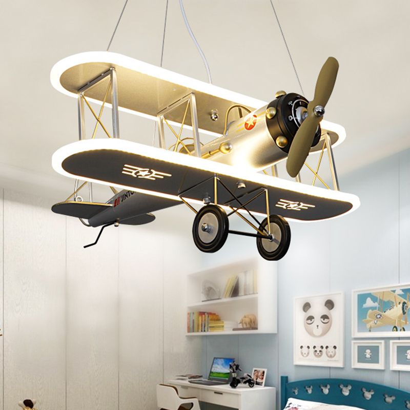 Biplane Acrylic Chandelier Lamp Kids LED White Ceiling Pendant Light for Boys Bedroom