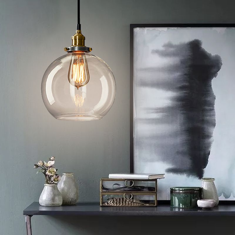 Single-Bulb Glass Pendant Lamp Industrial Geometric Bedroom Suspension Light