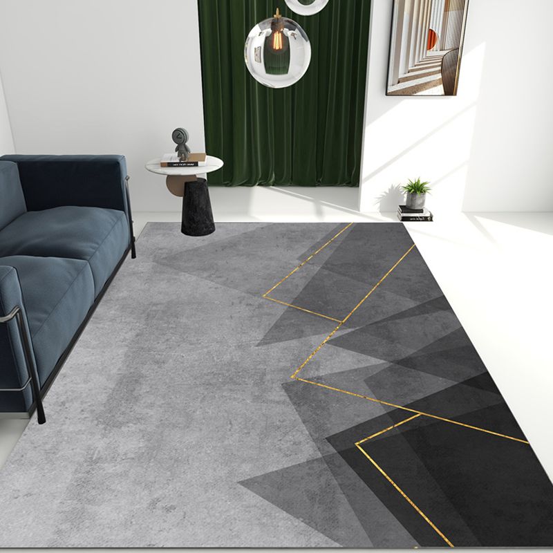 Grey Tone Modern Area Carpet Polyester Geometric Splicing Indoor Rug Anti-Slip Backing Carpet for Living Room