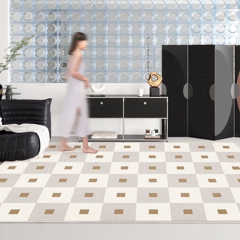 Gray Modern Carpet Polyester Check Pattern Carpet Stain Resistant Carpet for Living Room