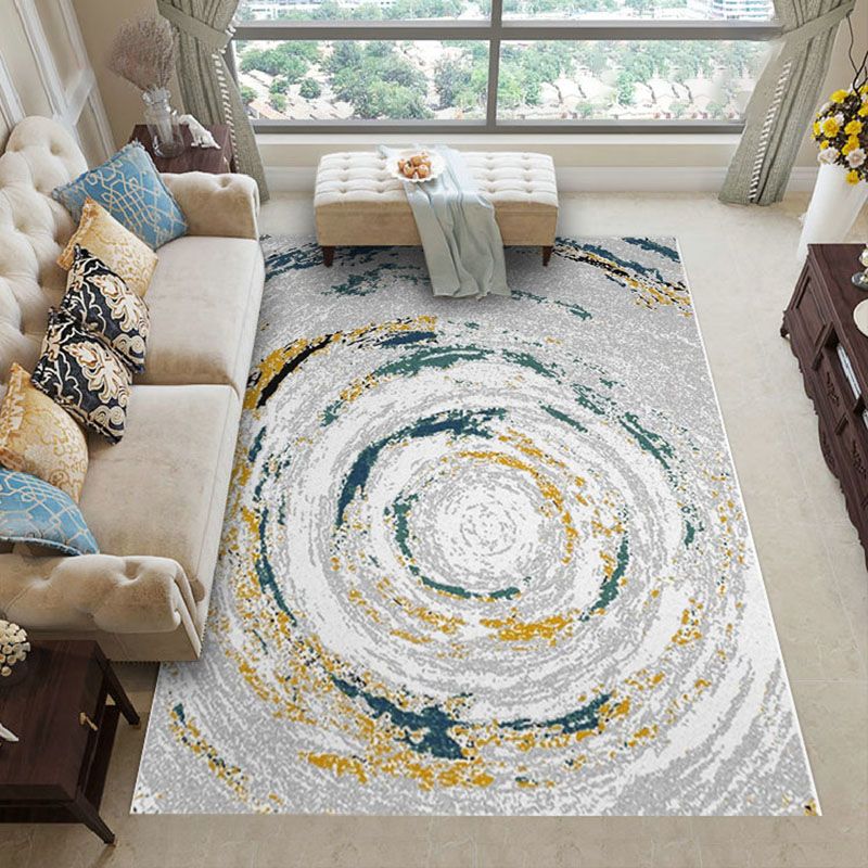 Fancy Grey Area Rug Abstract Pattern Polyester Area Carpet Non-Slip Backing Rug for Home Decor