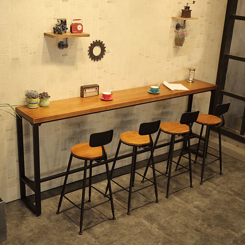 Industrial Bar Height Table Solid Wood Top Bistro Table with Metal Base