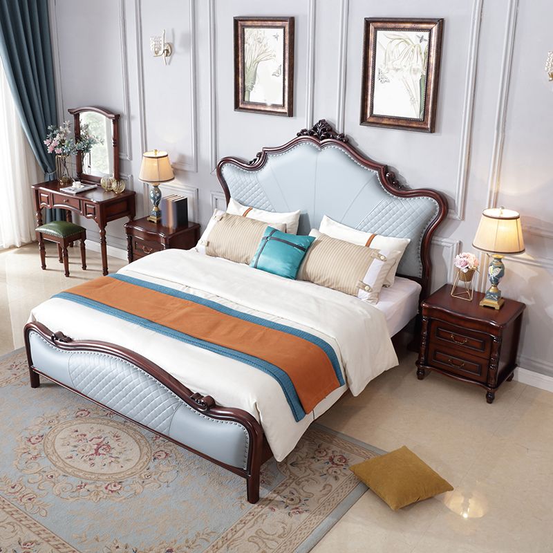 Victorian Tufted Upholstered Bed Frame Solid Wood Mattress Included King Bed in Brown