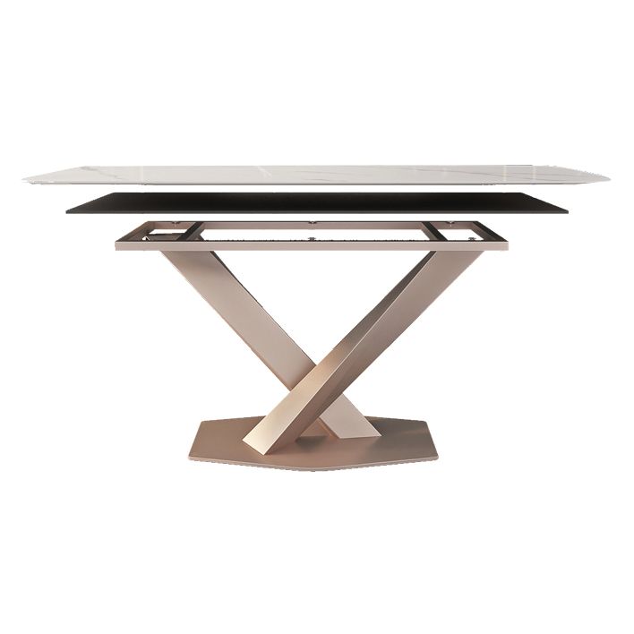Modern Rectangle Dining Table Sintered Stone Table with Pedestal Base