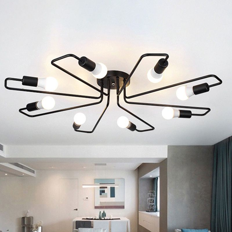 Loft Industrial Exposed Semi Flush Light Fixture 4/6-Head Metallic Ceiling Light Fixture in Black/White for Living Room