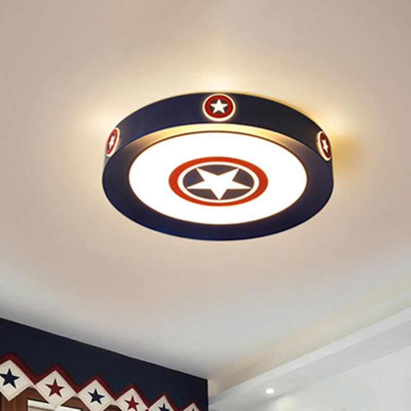 Acrylic Round Ceiling Light Kids 16"/19.5" W LED Blue Flush Mount Light in Warm/White/3 Color Light for Bedroom