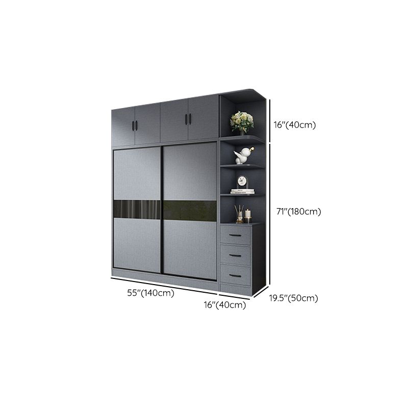 Modern Grey Wardrobe Cabinet Engineered Wood Wardrobe with Garment Rod