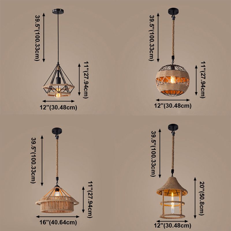 Vintage Hemp Rope Pendant Light LED American Country Style Hemp Rope Pendant Light