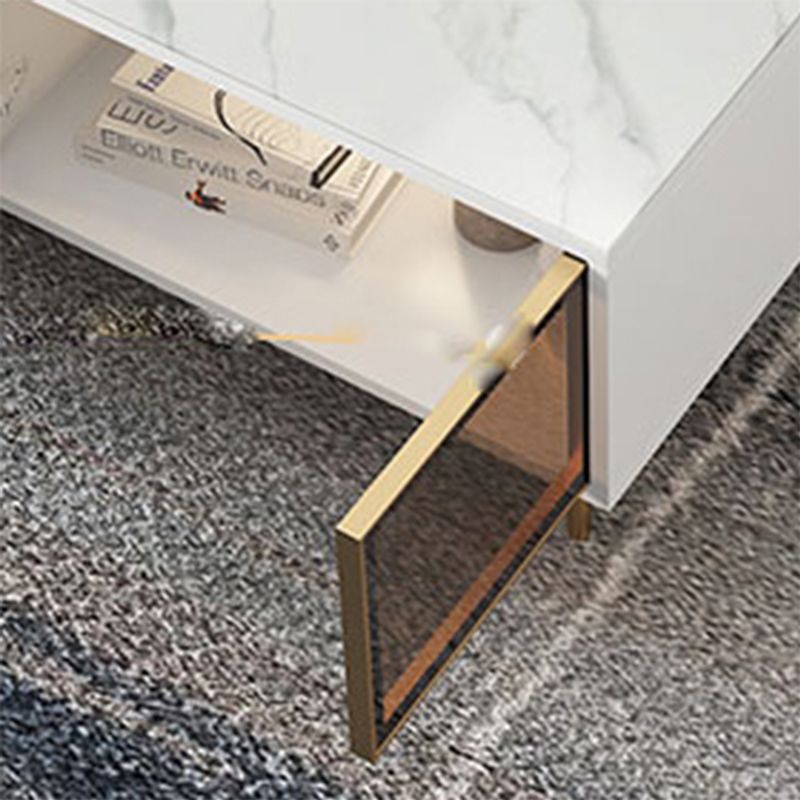 Stone and Wooden TV Media Stand with Doors Contemporary TV Stand
