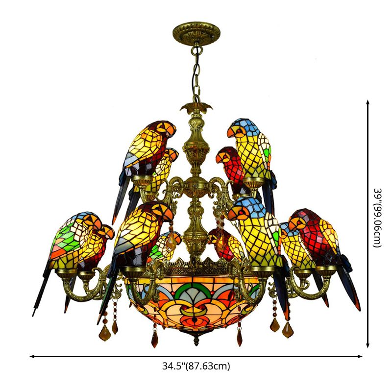 Multi Colored Tiffany Glass Suspension Lighting Victorian Style Ceiling Suspension Lamp for Living Room