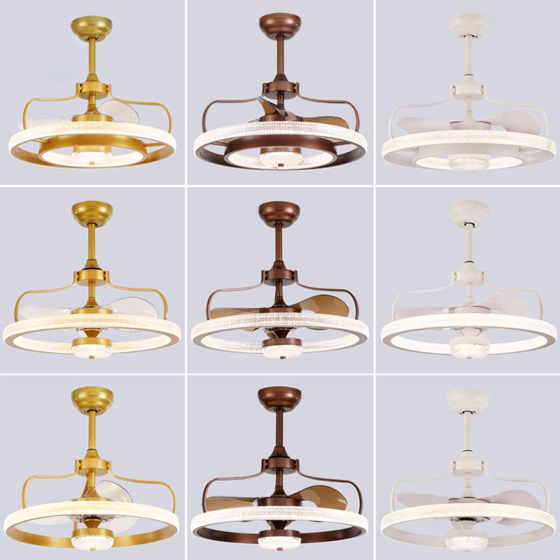 Modern Ring 3 Blades Ceiling Fan Light Fixture Crystal LED Bedroom Semi Flush Mount Lighting, 23.5" Wide