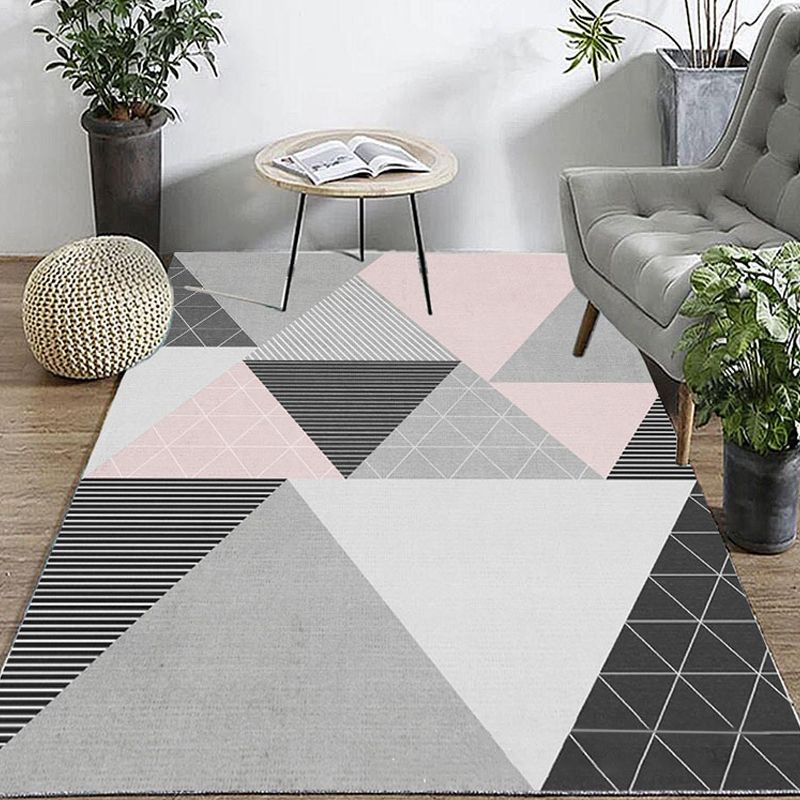Nordic Hotel Area Rug Multi Colored Geometric Indoor Rug Synthetics Anti-Slip Stain Resistant Washable Rug