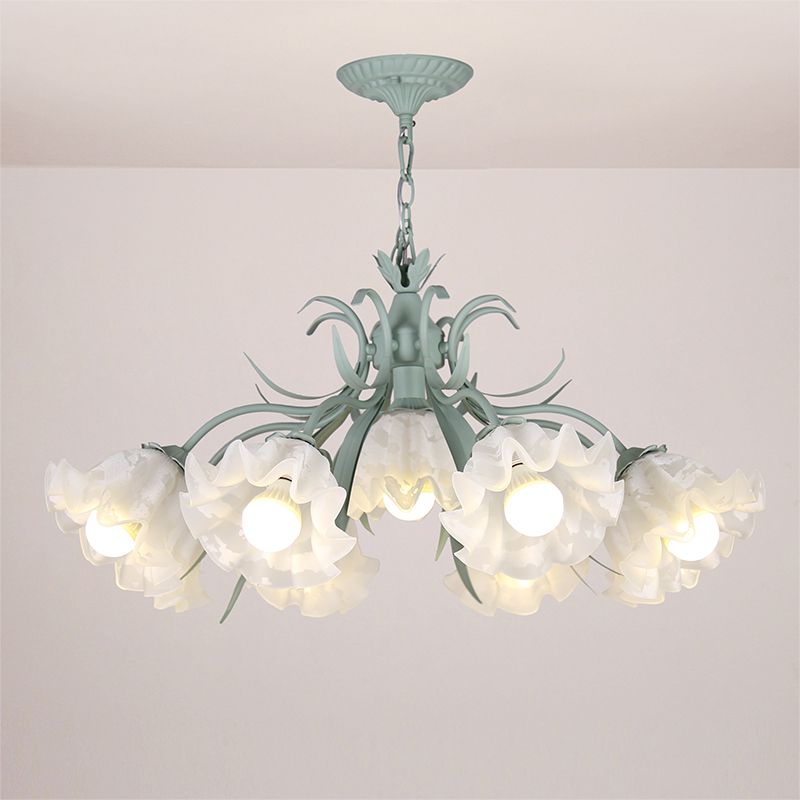 Estilo pastoral lámpara de lámpara floral crema ligera de vidrio colgante para comedor para comedor