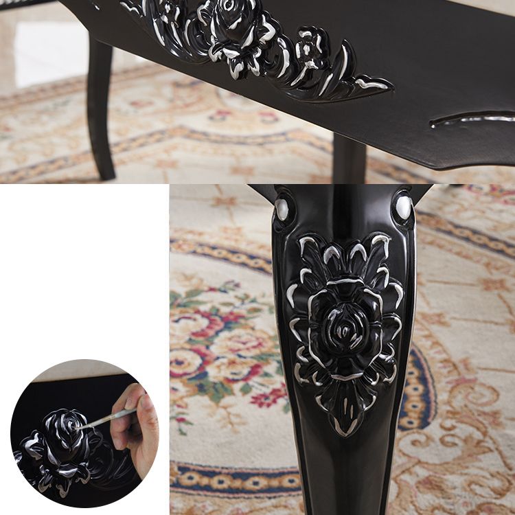 Victorian Style Marble Dining Set with White Table and 4 Black Legs Base for Home Use