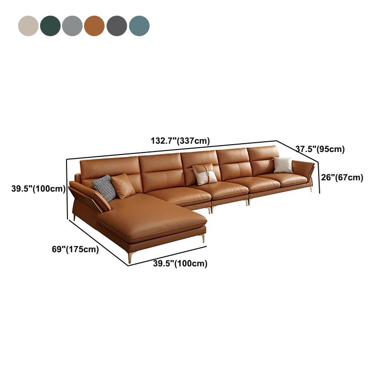 Glam Stationary Genuine Leather Living Room Flared Arm Sofa Chaise