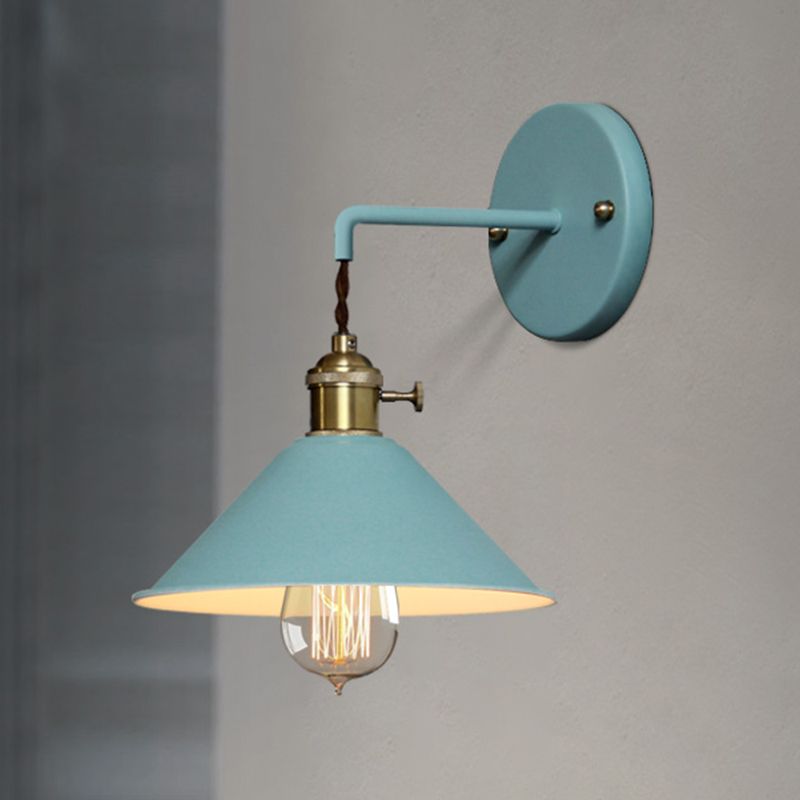 Metal Conical Shade Wall Light Nordic Colorful 8" Wide Wall Sconce for Living Room