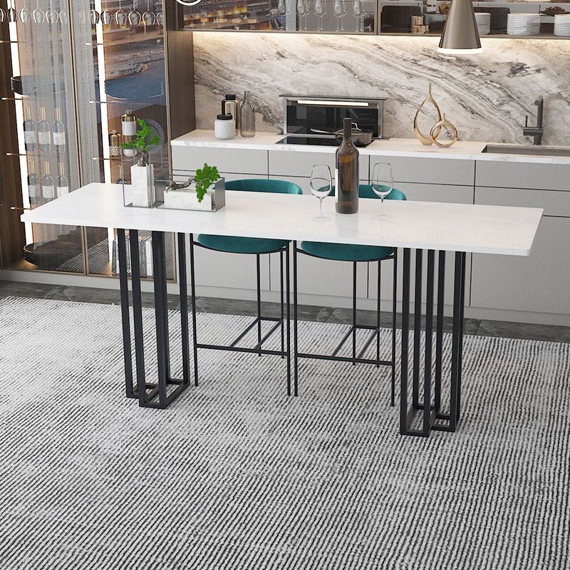 Industrial Marble Bar Table with Rectangle Table Top Double Pedestal Table - 39" H