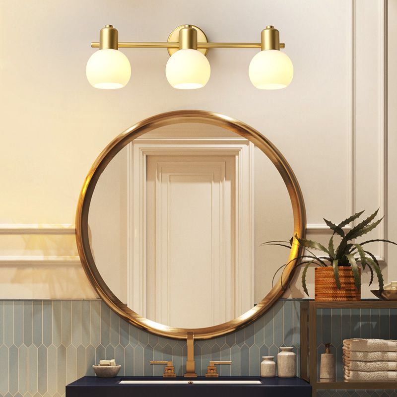 Traditional Globe Vanity Sconce Lights Milk Glass Wall Mount Light Fixture for Bathroom